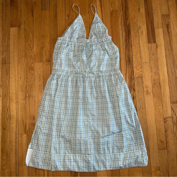 VICTORIA BECKHAM Check Print Tie Dress Maxi Blue Green size 6 - Picture 4 of 9